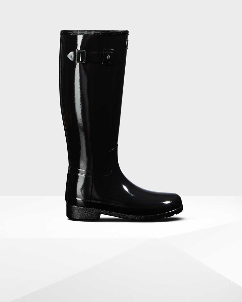 Botas De Agua Mujer - Hunter Original Refined Tall Gloss Negras - STJWYV-957 - Negras